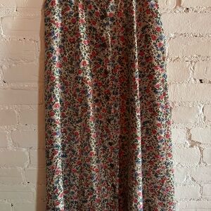 Floral Silk Vintage Maxi Skirt - Pink, Blue Green Floral on Beige brown cowboy
